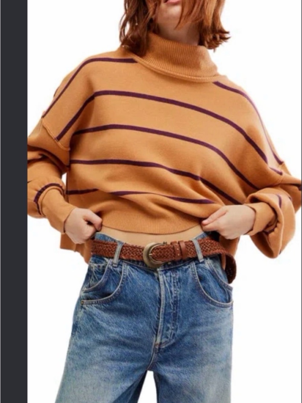 Free People Paulie Stripe Turtleneck
Sweater In Butterrum Combo ...L